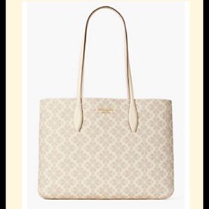 NWT Kate Spade Flower Coated Canvas Large Tote w/ detachable Wristlet, Parchment